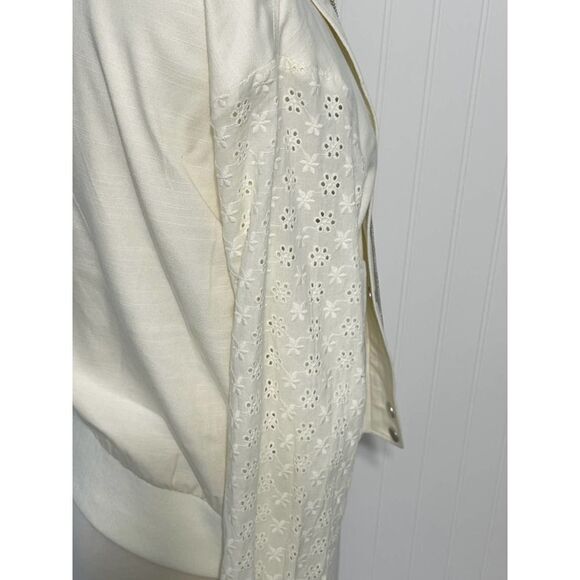 7 For All Mankind Eyelet Sleeve Casual Jacket Zip Up Button Up Cream Small - Picture 5 of 11